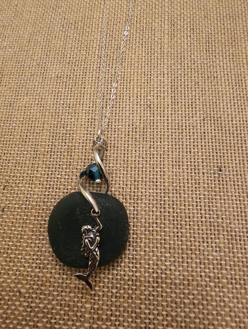 Rare Translucent Bluish-Green Sea Glass Mermaid Necklace • Sterling Silver
